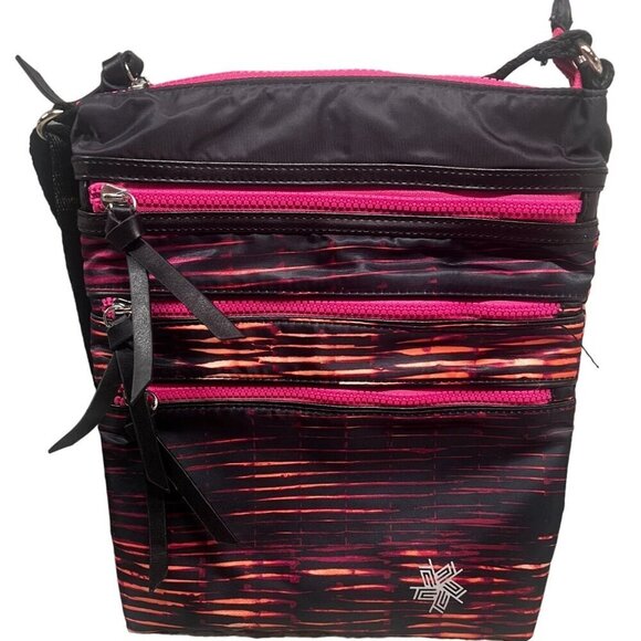 Tek Gear Crossbody Bag With Vibrant Pink & Orange Pattern Multiple Zipper Pocket - Picture 1 of 5